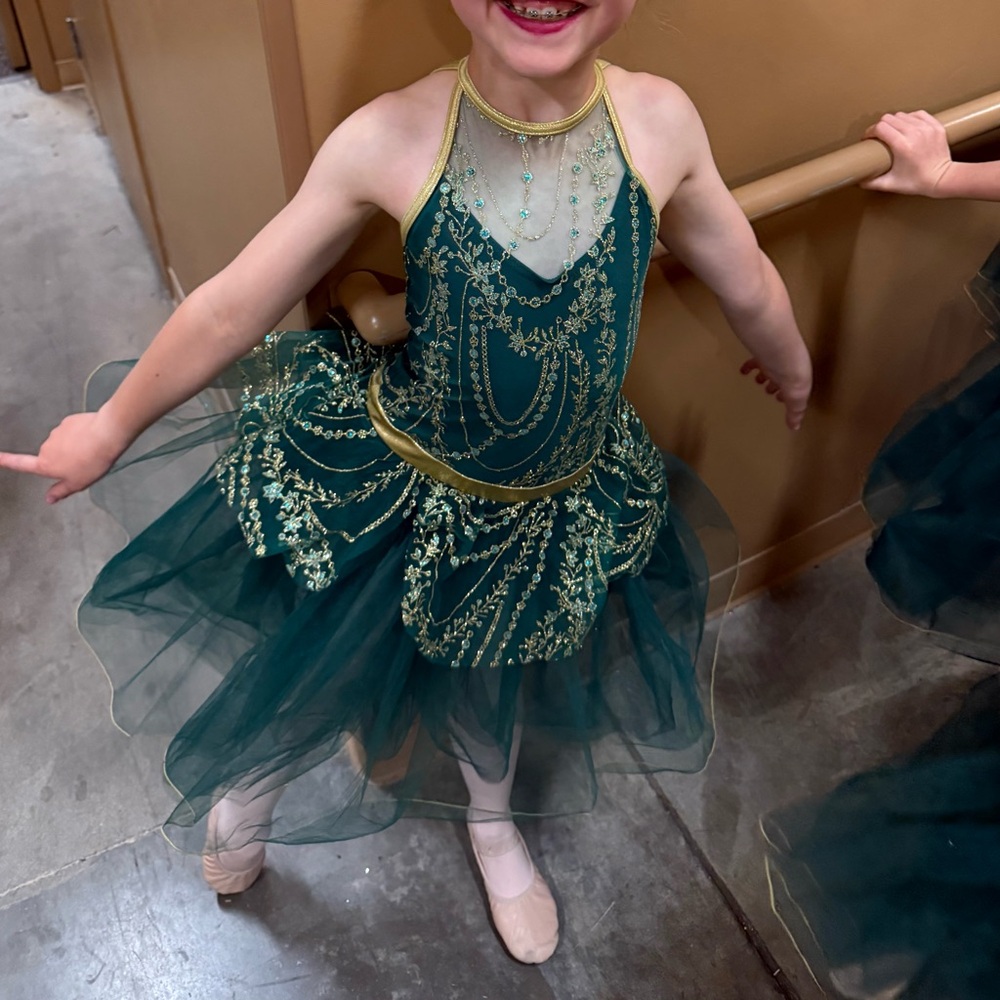 Weissman Green and Gold Dance Costume with Tulle Skirt